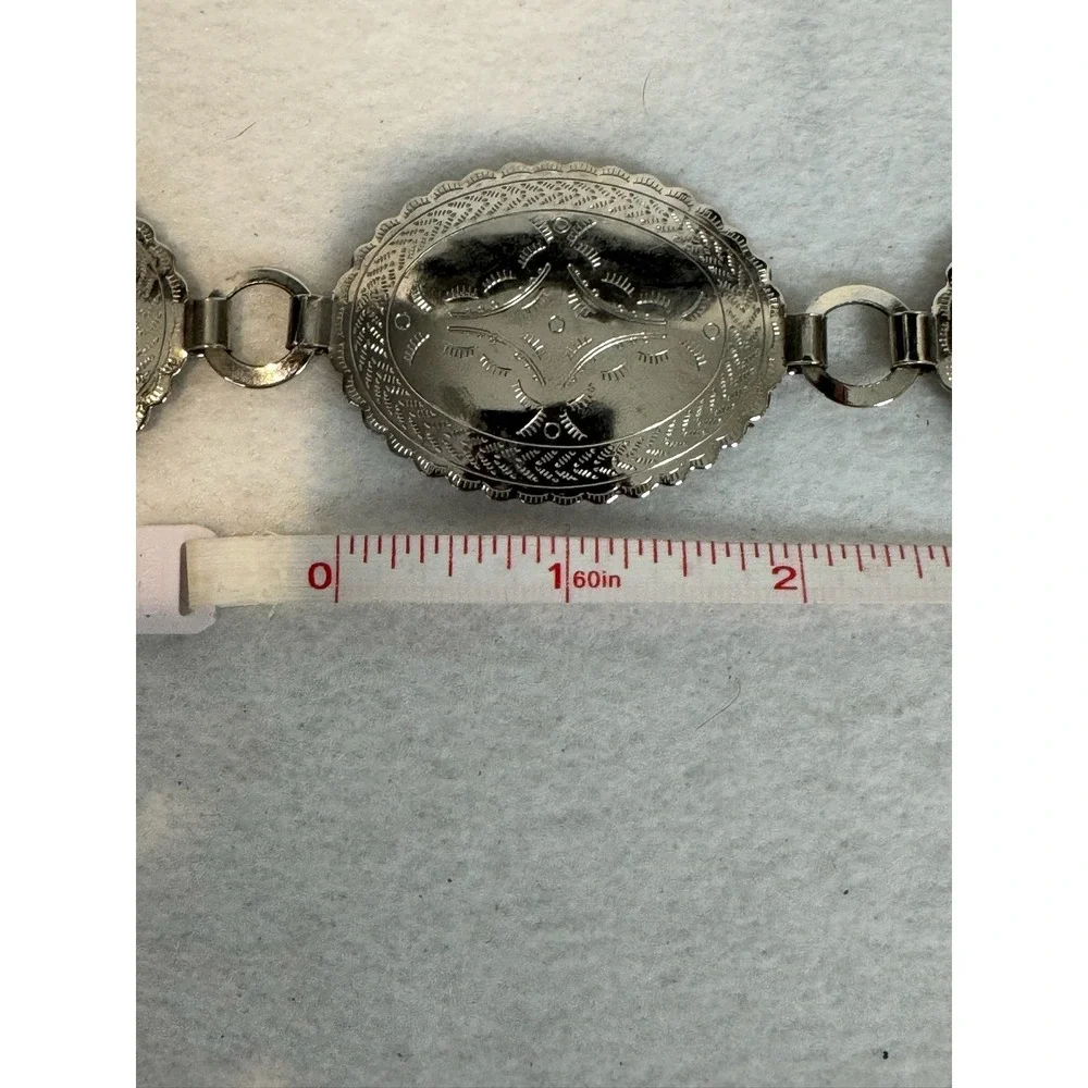 Western Concho Belt Silver Tone‎ Oval Engraved Adjustable Rodeo Lightweight